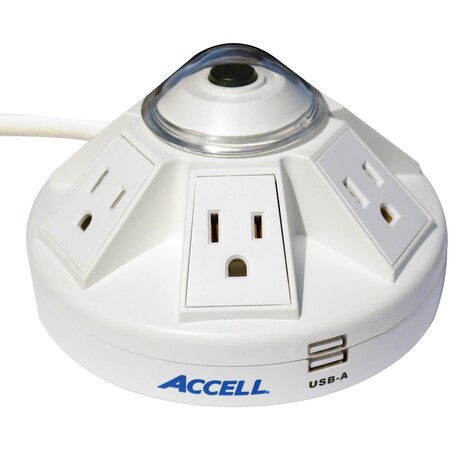 Accell Powramid 6Outlet PowerCenter w/ SurgeProtection/USBChargingStation, Wht D080B-014K
